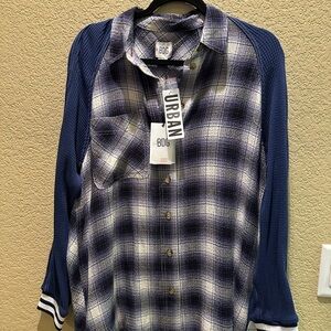 BDG Navy and White Plaid Casual Shirt